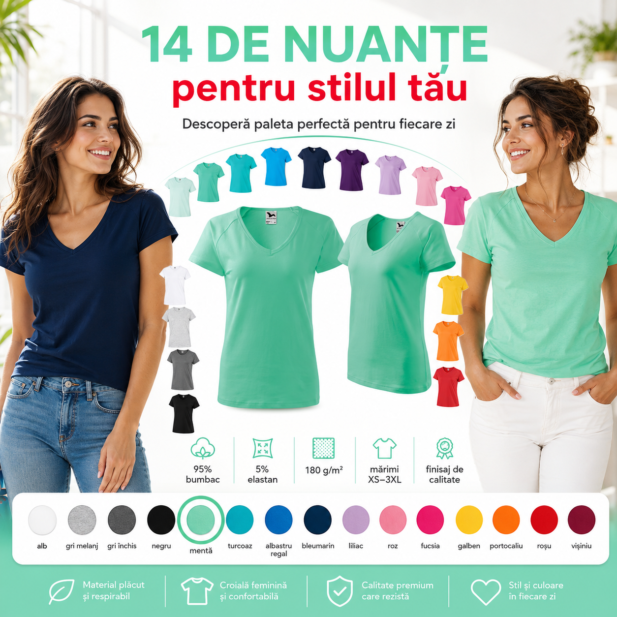 Tricou damă Malfini Dream 128 cu guler &icirc;n V, m&acirc;neci raglan și material elastic